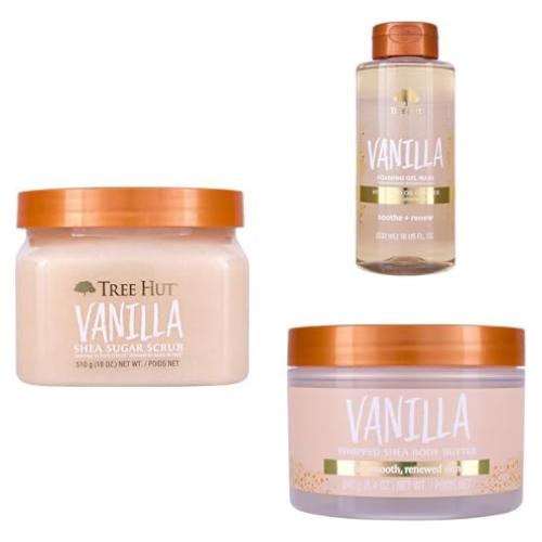 Paquete Cuidado Corporal Vainilla Tree Hut - Exfoliante, Gel y Mantequilla