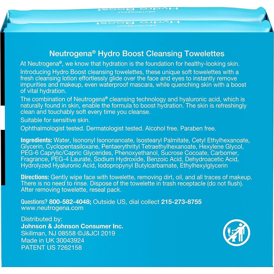 Toallitas Faciales Limpiadoras Neutrogena Hydro Boost 50 Ct