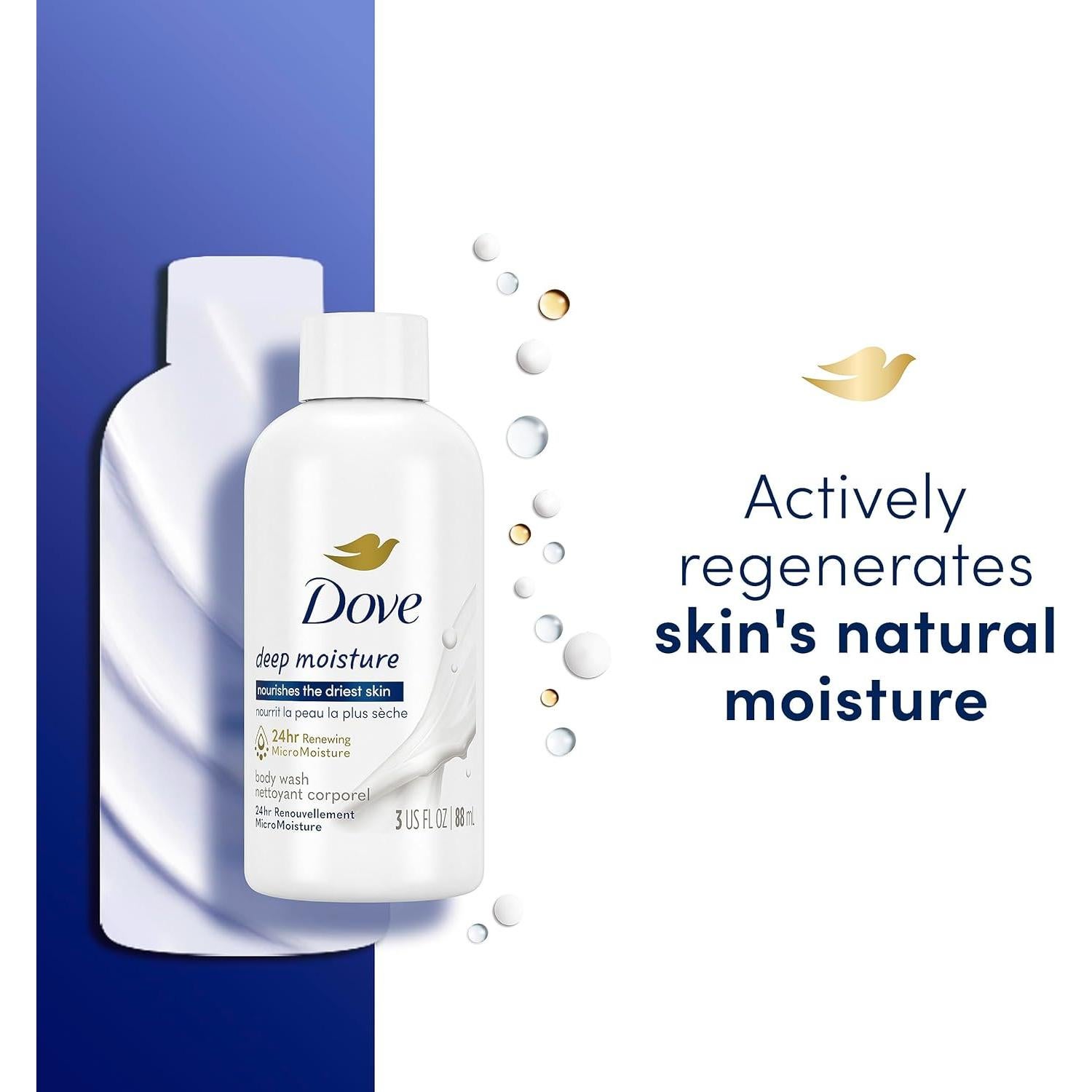 Body Wash Deep Moisture for 24hr Lotion-Soft Skin Moisturizing Skin Cleanser with No Sulfates No Parabens 3 oz