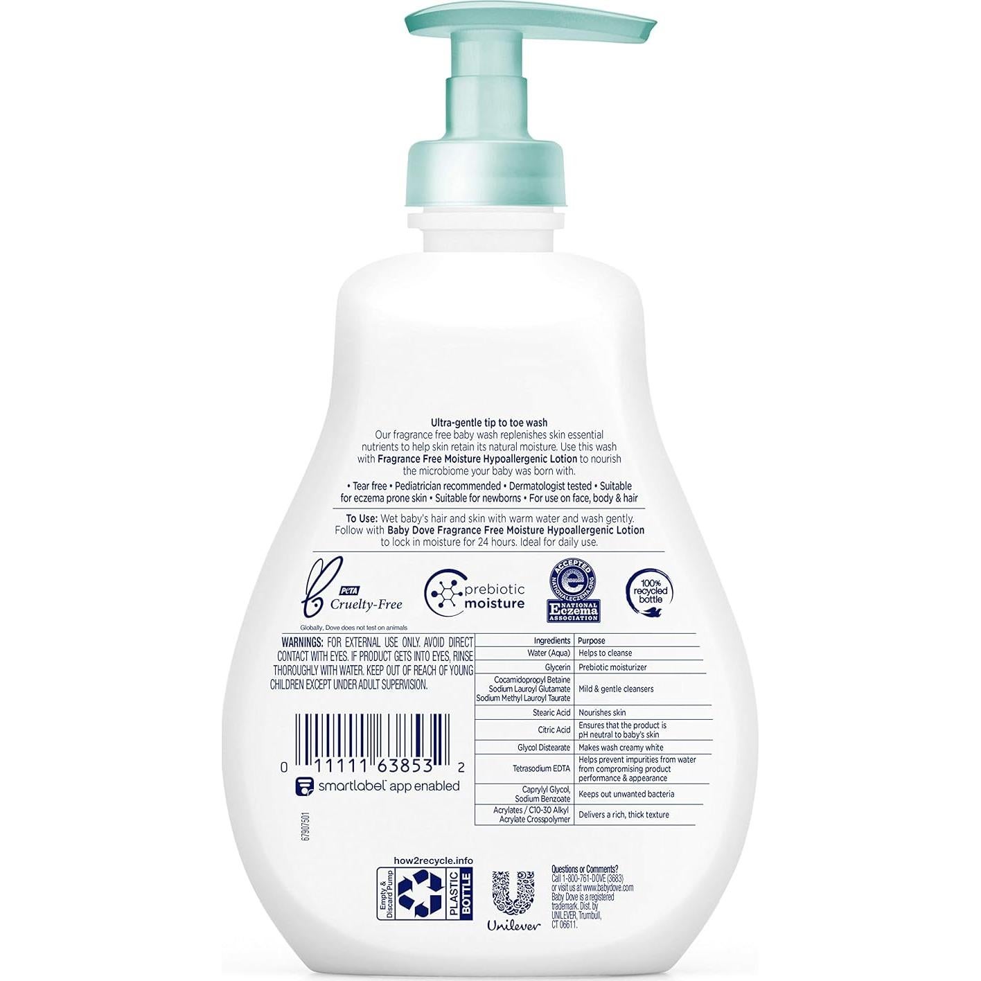 Jabón para Bebés Baby Dove Hipoalergénico 368.5 g Sin Fragancia