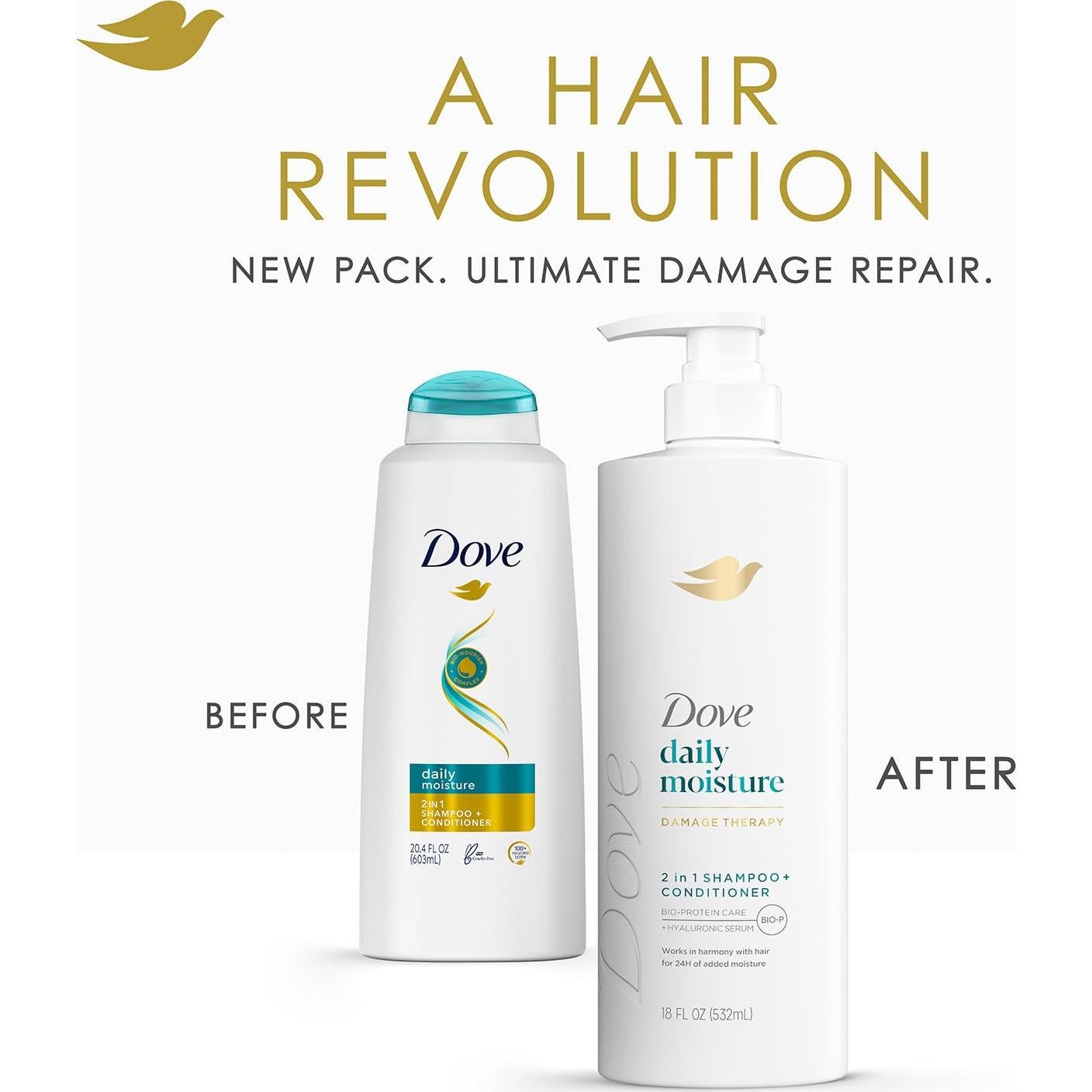 Dove Champú y Acondicionador 2 en 1 510g + Gel de Ducha 567g