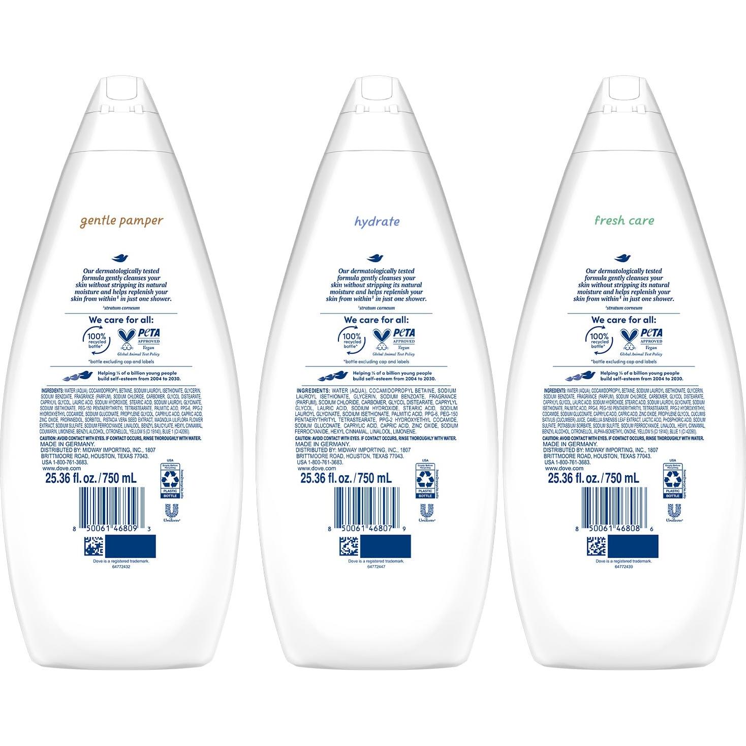Dove Gel de Ducha Hidratante 3-Pack 750ml - Cuidado Fresco