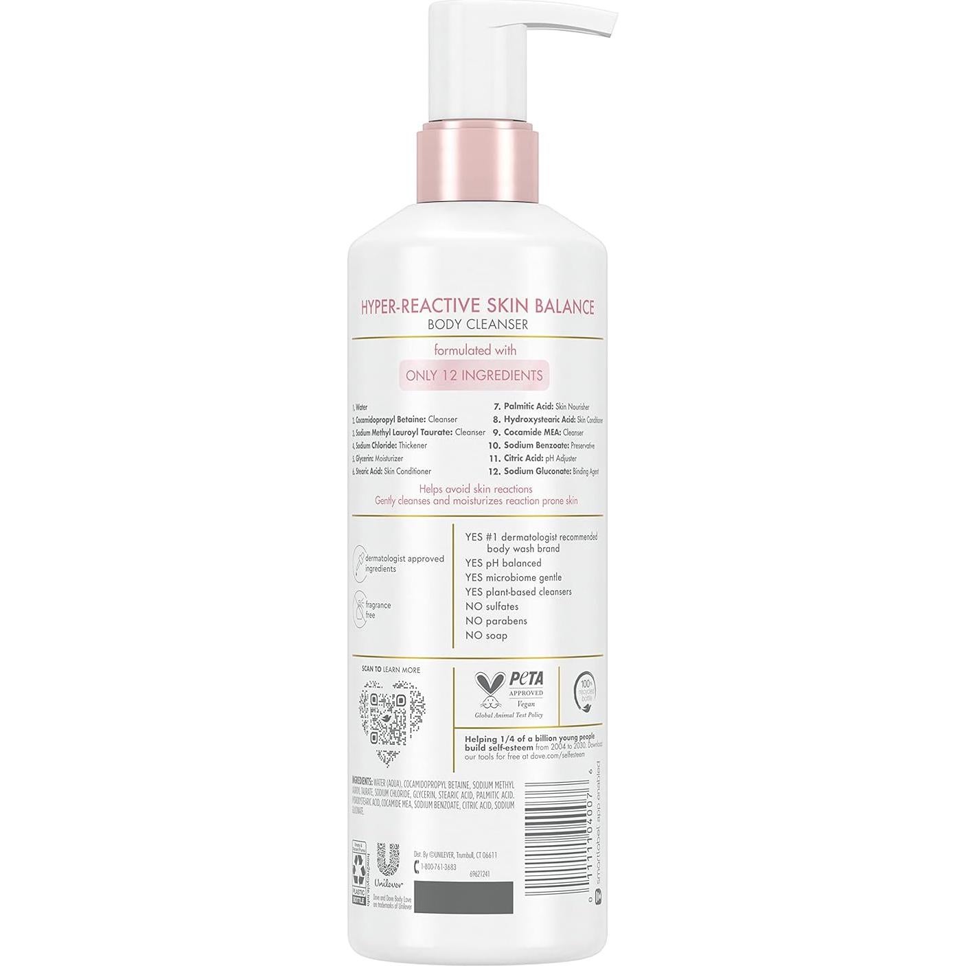 Limpiador Corporal Dove Body Love 496g Piel Hiper-Reactiva Sin Fragancia