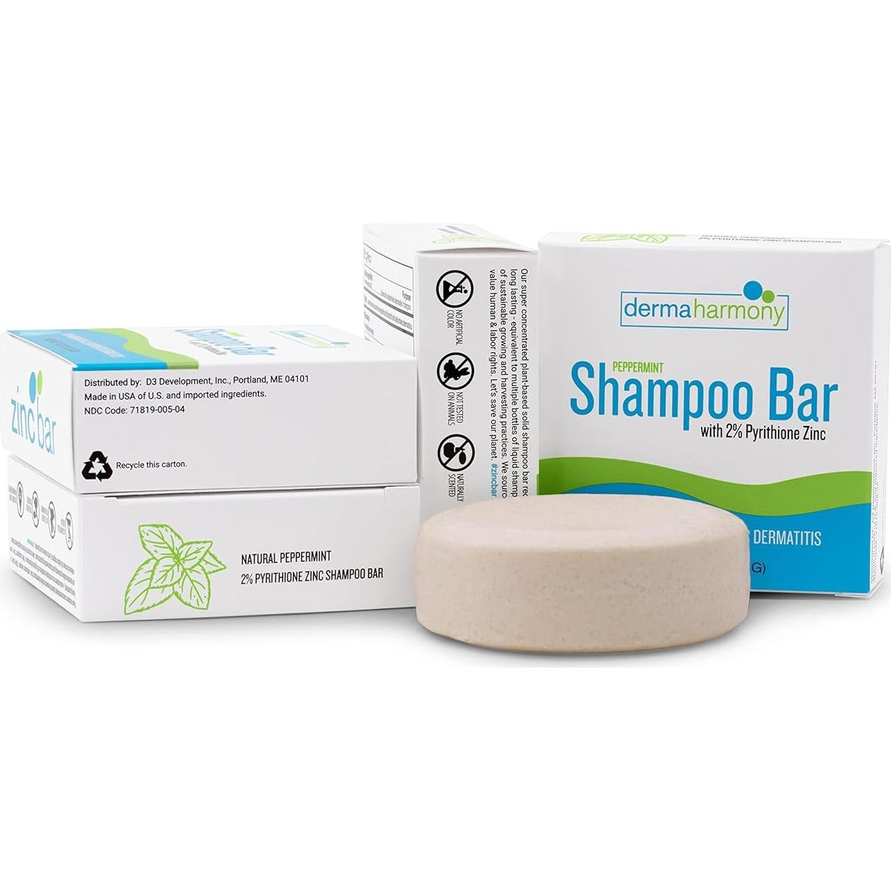 Champú en barra DermaHarmony 113.4 g - Zinc Piritiona 2% Menta