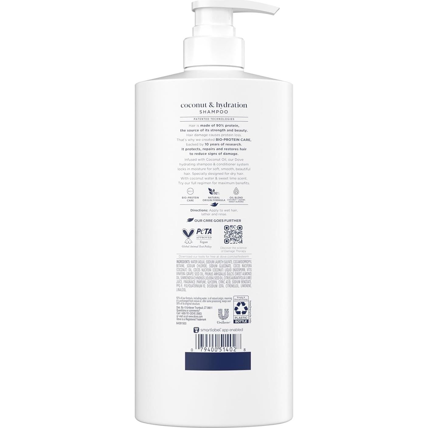 Champú Dove Coco e Hidratación 828 ml - Cabello Seco