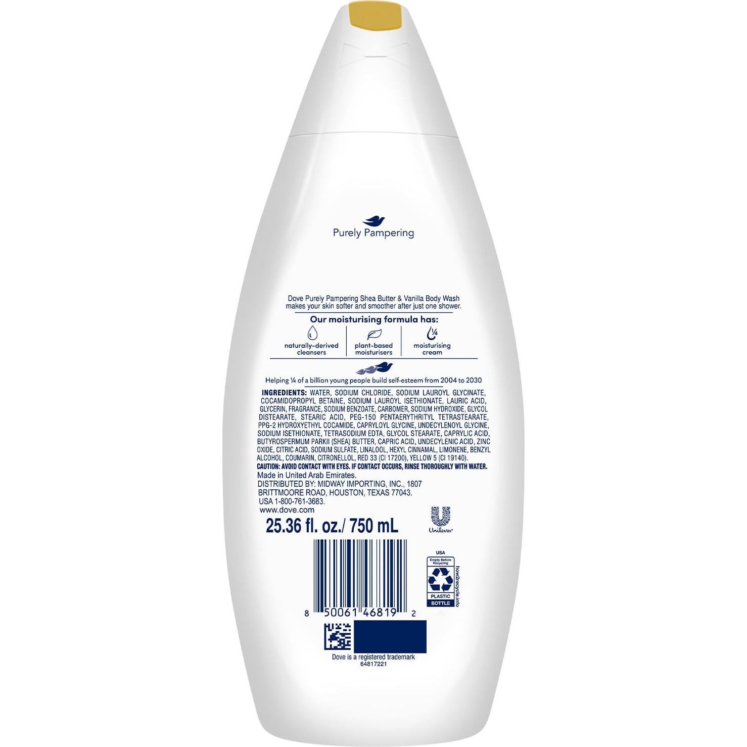 Gel de Baño Dove Cuidado Puro 750 ML - Paquete de 6