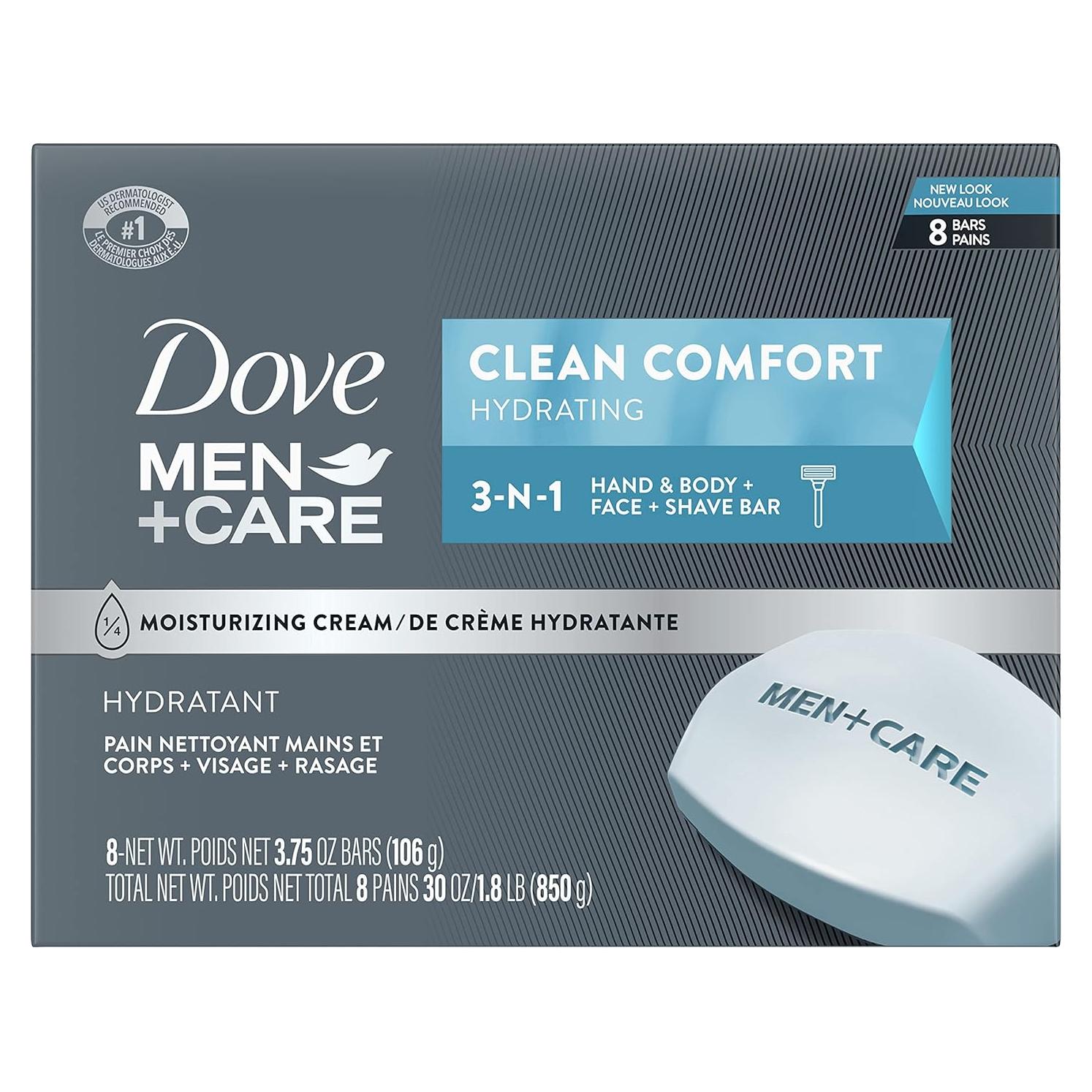 Dove Men+Care Barra de Cuerpo y Cara Clean Comfort 106g - 8 Pzas