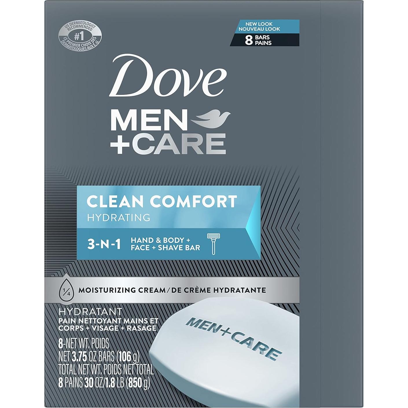 Dove Men+Care Barra de Cuerpo y Cara Clean Comfort 106g - 8 Pzas