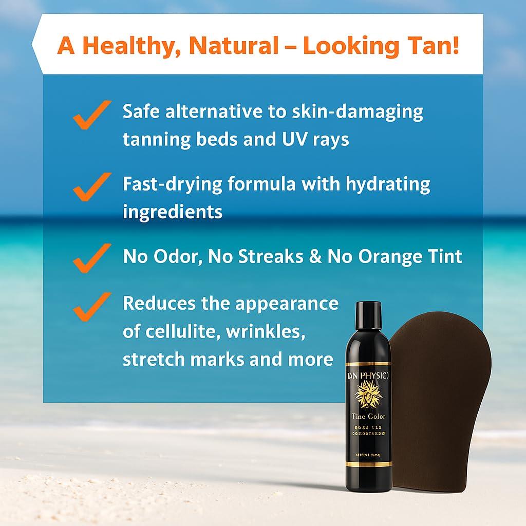 Bronceador Sin Sol Tan Physics 8oz (Paquete de 2) con Mitón