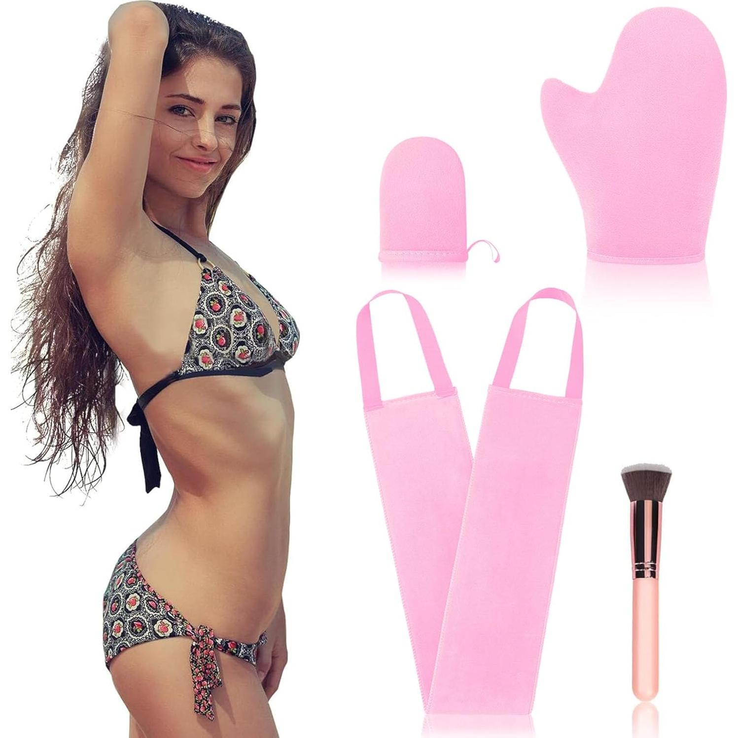 Kit de Aplicador de Autobronceador FIRSTPELLA 4 Piezas Rosa