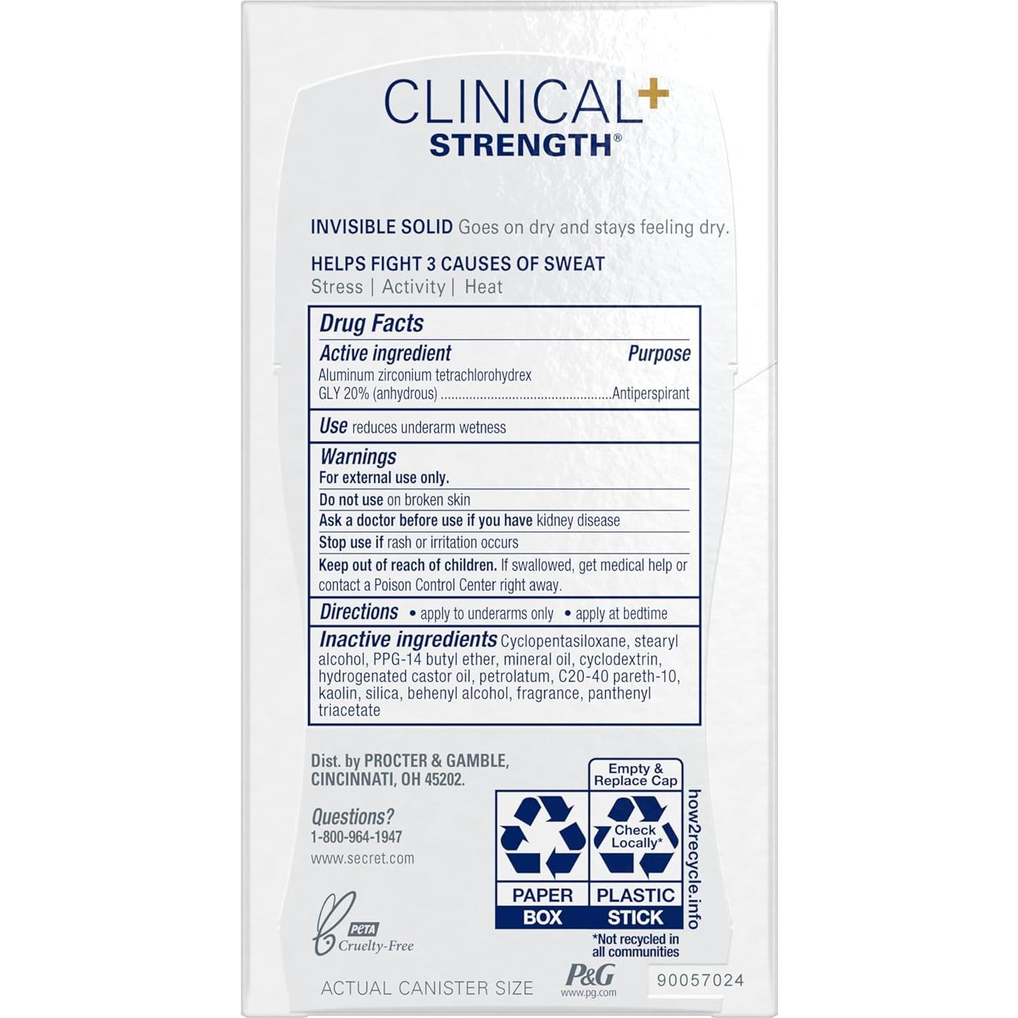Antitranspirante sólido Secret Clinical Strength 45 g - Paquete de 3