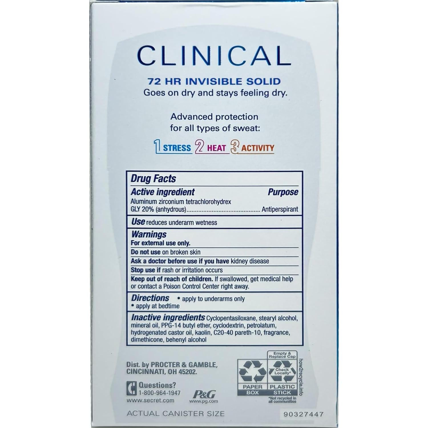 Desodorante Antitranspirante Invisible Secret 45.36g x 3