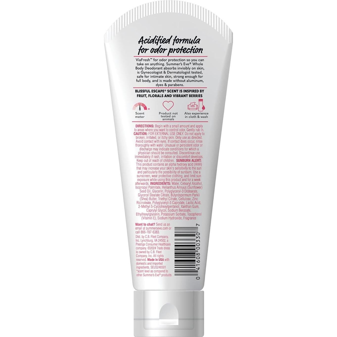 Crema Desodorante Corporal Summer's Eve 85 g Escape Placentero