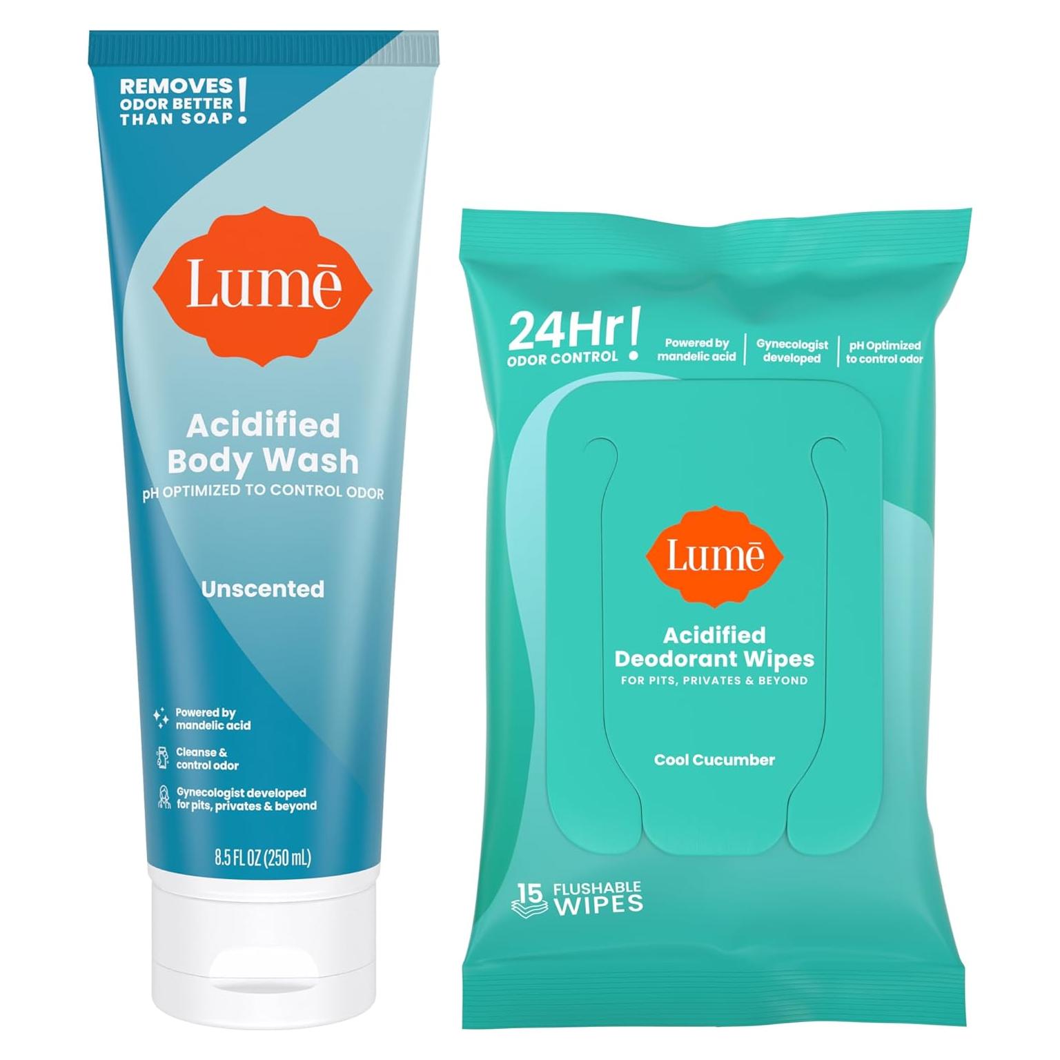 Lume Jabón Corporal Acidificado 240g y Toallitas 15u Pepino