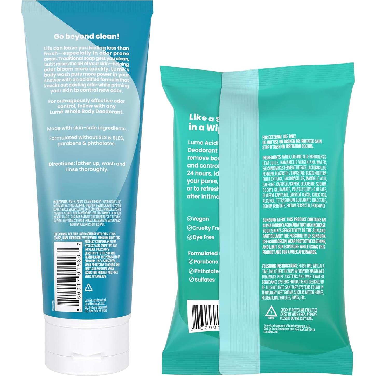 Lume Jabón Corporal Acidificado 240g y Toallitas 15u Pepino