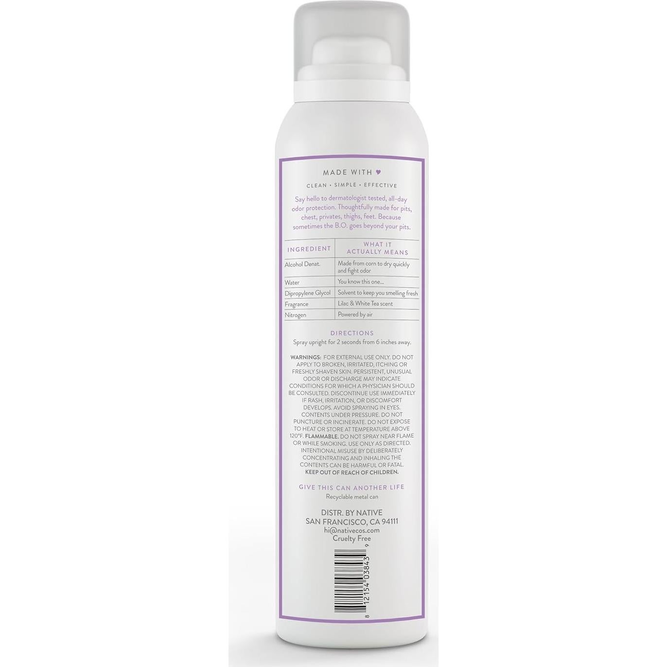 Desodorante en Spray Native 140g Lila y Té Blanco Libre de Aluminio