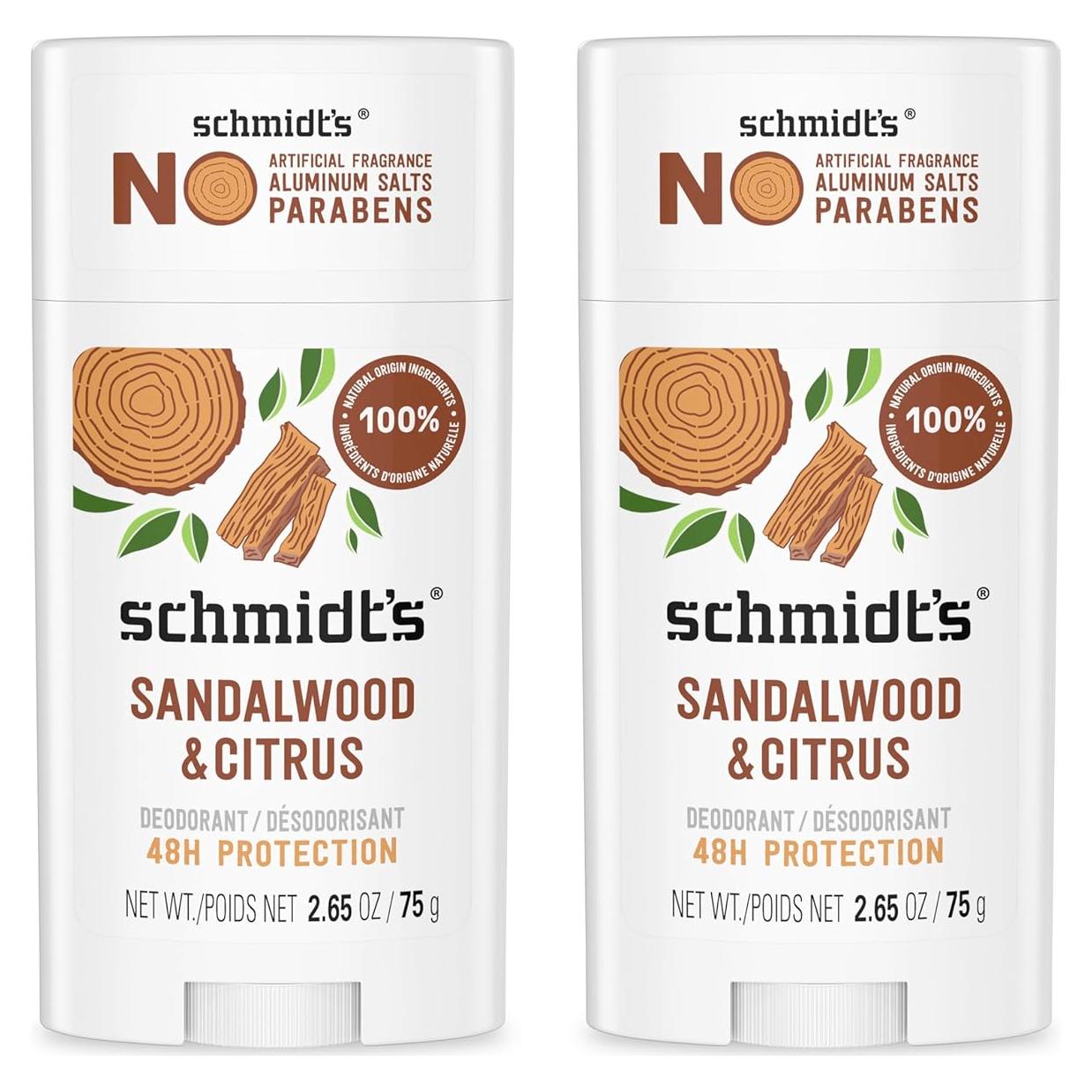 Desodorante Vegano Schmidt's Sándalo y Cítricos 75 g - 24 Horas