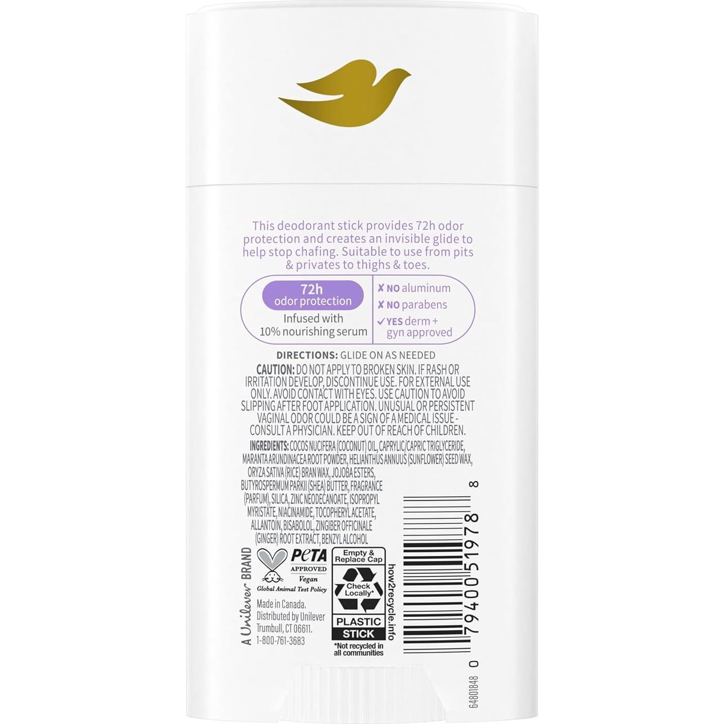 Desodorante en barra Dove Whole Body Deo Coco y Vainilla 74g