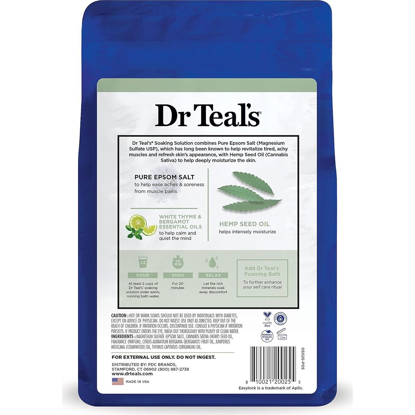 Baño de Sal de Epsom Dr Teal's con Aceite de Cáñamo 1.36 kg