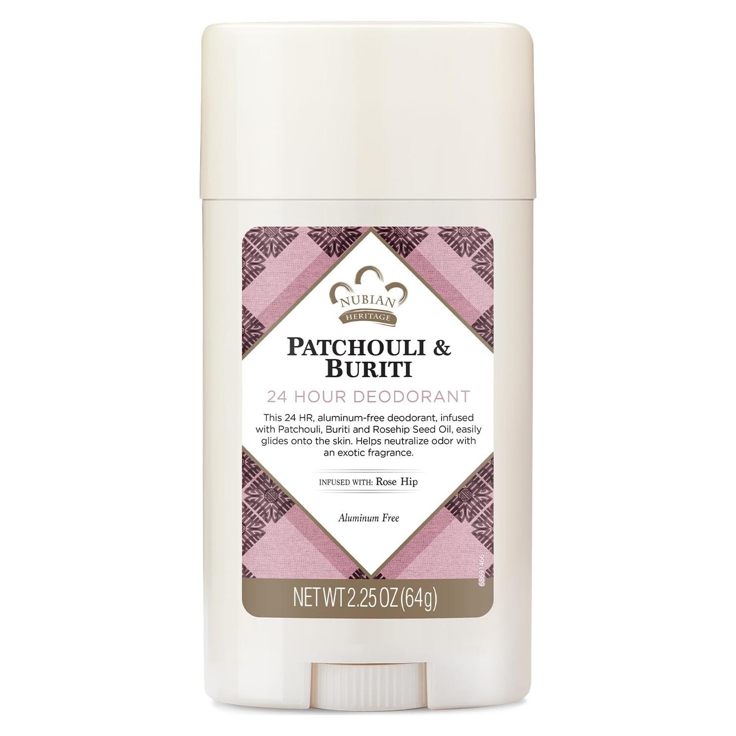 Desodorante Natural Nubian Heritage Pachulí 63.63 g Sin Aluminio