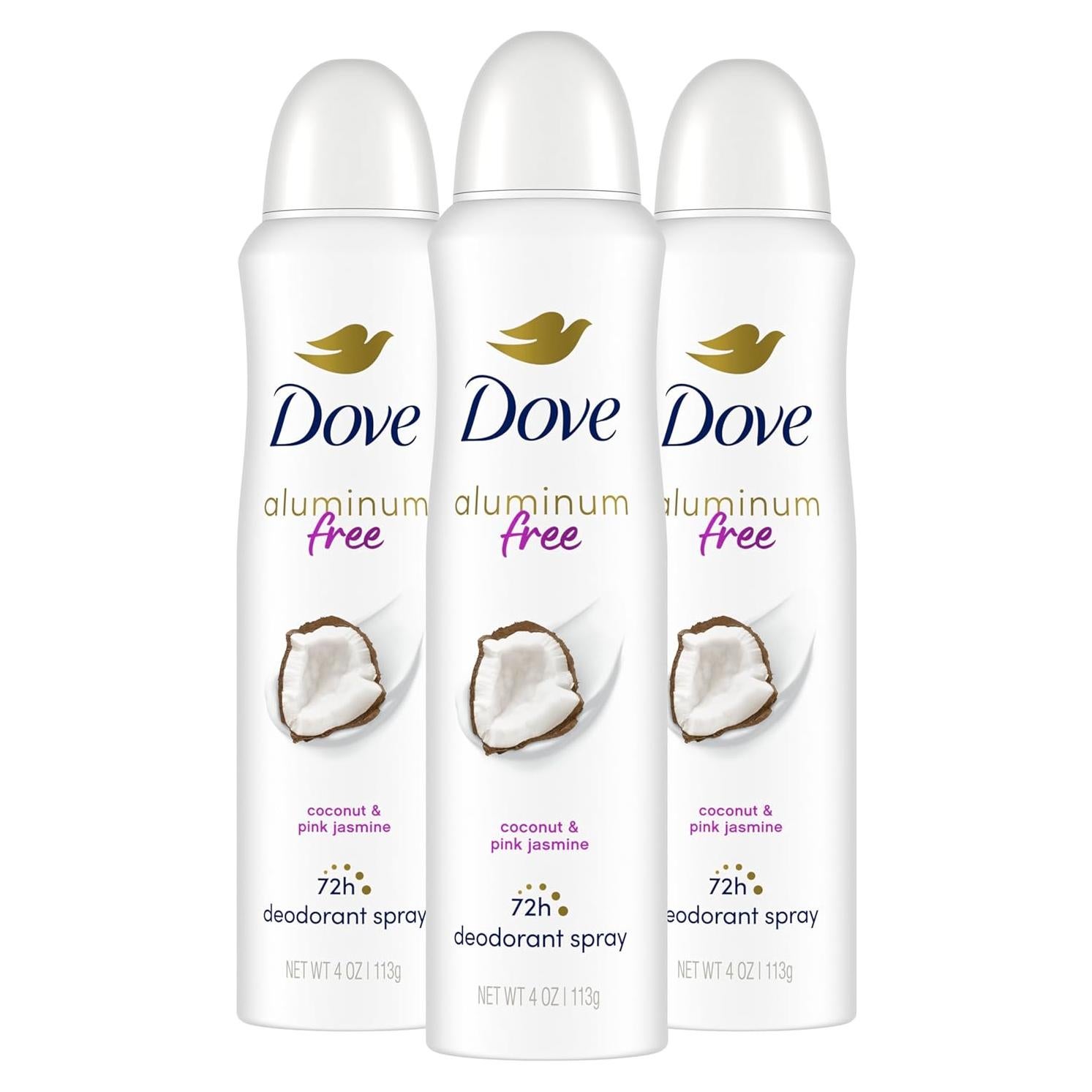 Desodorante en aerosol Dove 0% aluminio Coco y Jazmín Rosa 3 unidades 113.4 g
