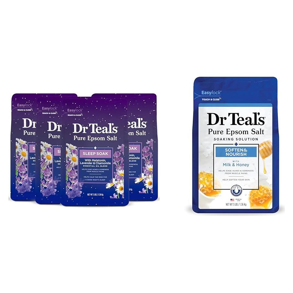 Paquete de Baño Dr Teal - Sal de Epsom 1.36 kg y Leche y Miel 1.42 L