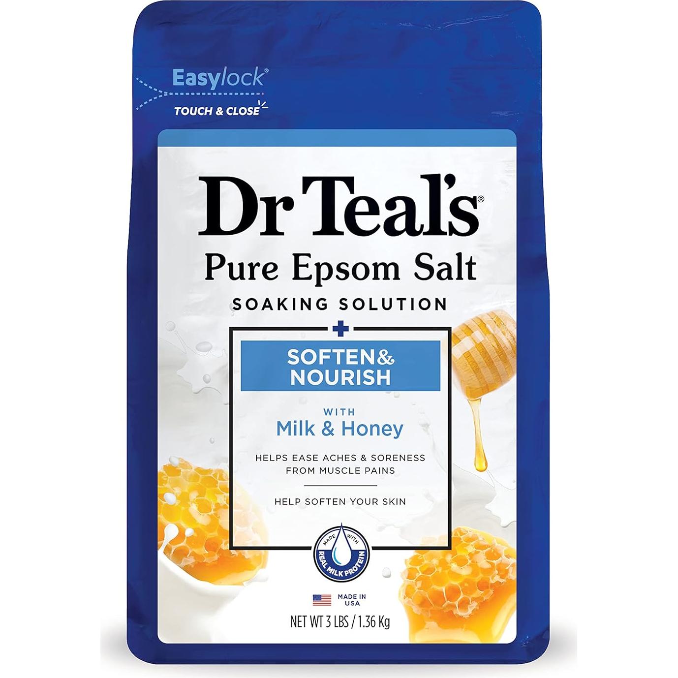 Paquete de Baño Dr Teal - Sal de Epsom 1.36 kg y Leche y Miel 1.42 L