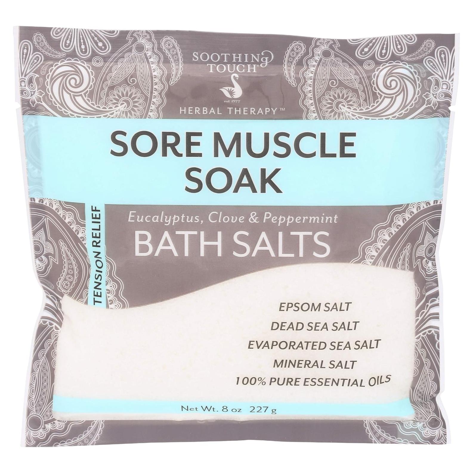 Soothing Touch Sore Muscle Soak Bath Salts Pouch, Peppermint, 8 Oz