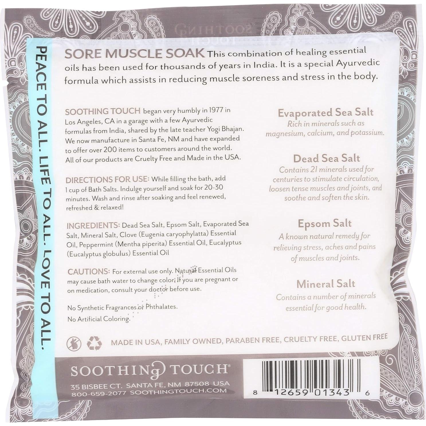 Soothing Touch Sore Muscle Soak Bath Salts Pouch, Peppermint, 8 Oz