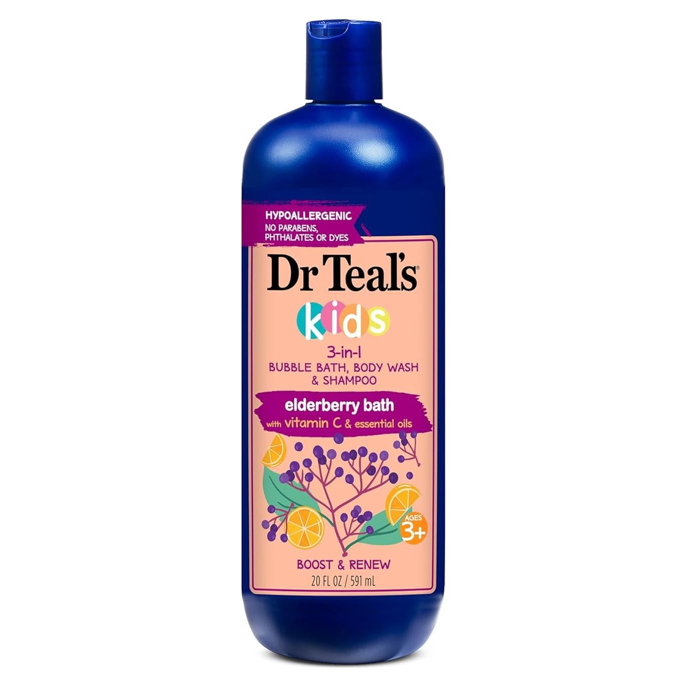 Baño de Saúco 3 en 1 Dr Teal 590 ml - Burbujas, Gel y Champú