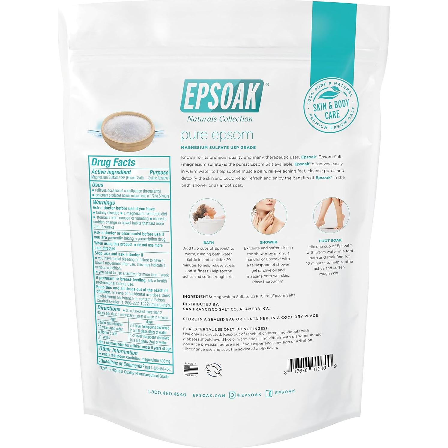 Sal de Epsom Epsoak 0.91 kg Sin Fragancia - Sulfato de Magnesio