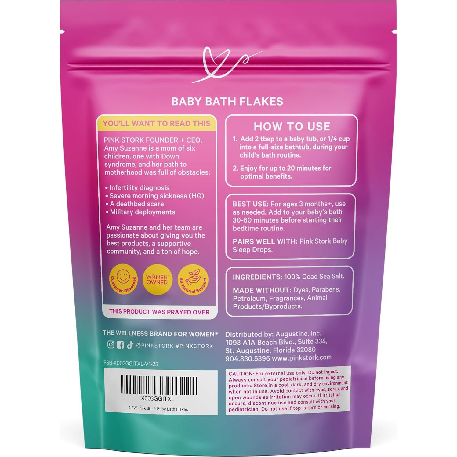 Copos de Baño Pink Stork para Bebés - Cloruro de Magnesio Puro 454 g