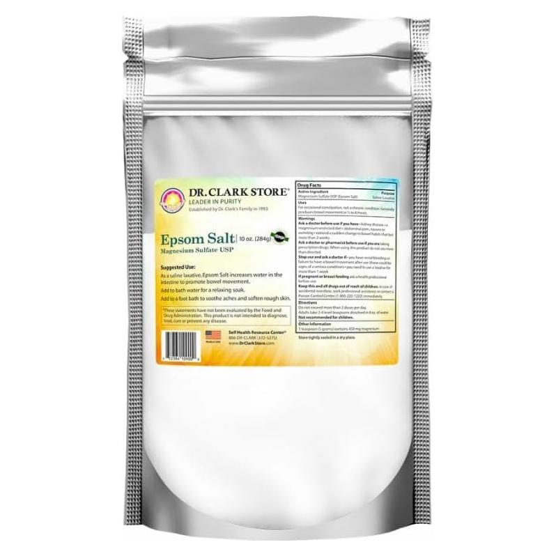 Sal de Epsom Dr. Clark - 283.5g, Grado Alimenticio USP, Desintoxicante