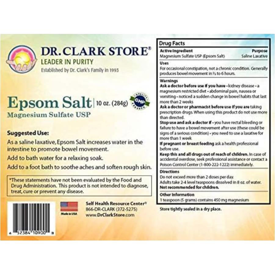 Sal de Epsom Dr. Clark - 283.5g, Grado Alimenticio USP, Desintoxicante