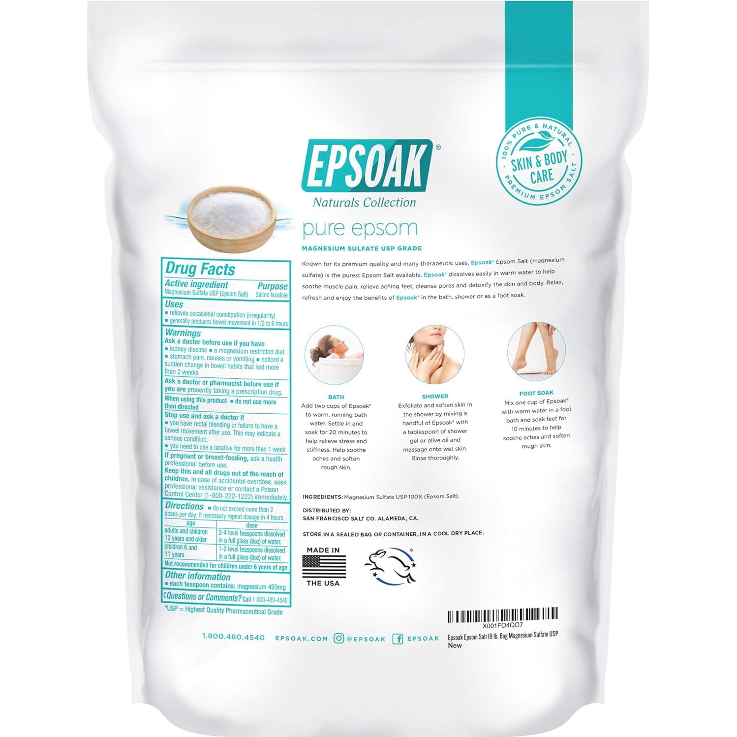 Sal de Epsom Epsoak 8.6 kg Sulfato de Magnesio Puro Sin Fragancia