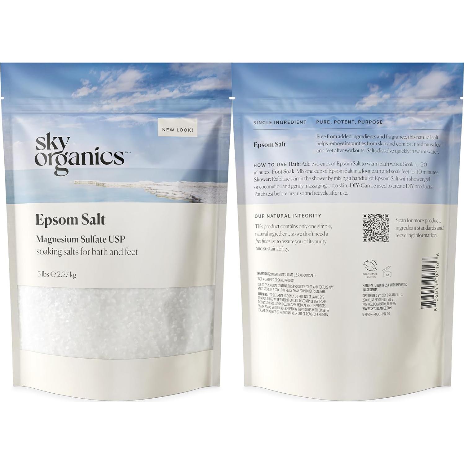 Sal de Epsom 2.27 kg Sky Organics - 100% Pura y Natural