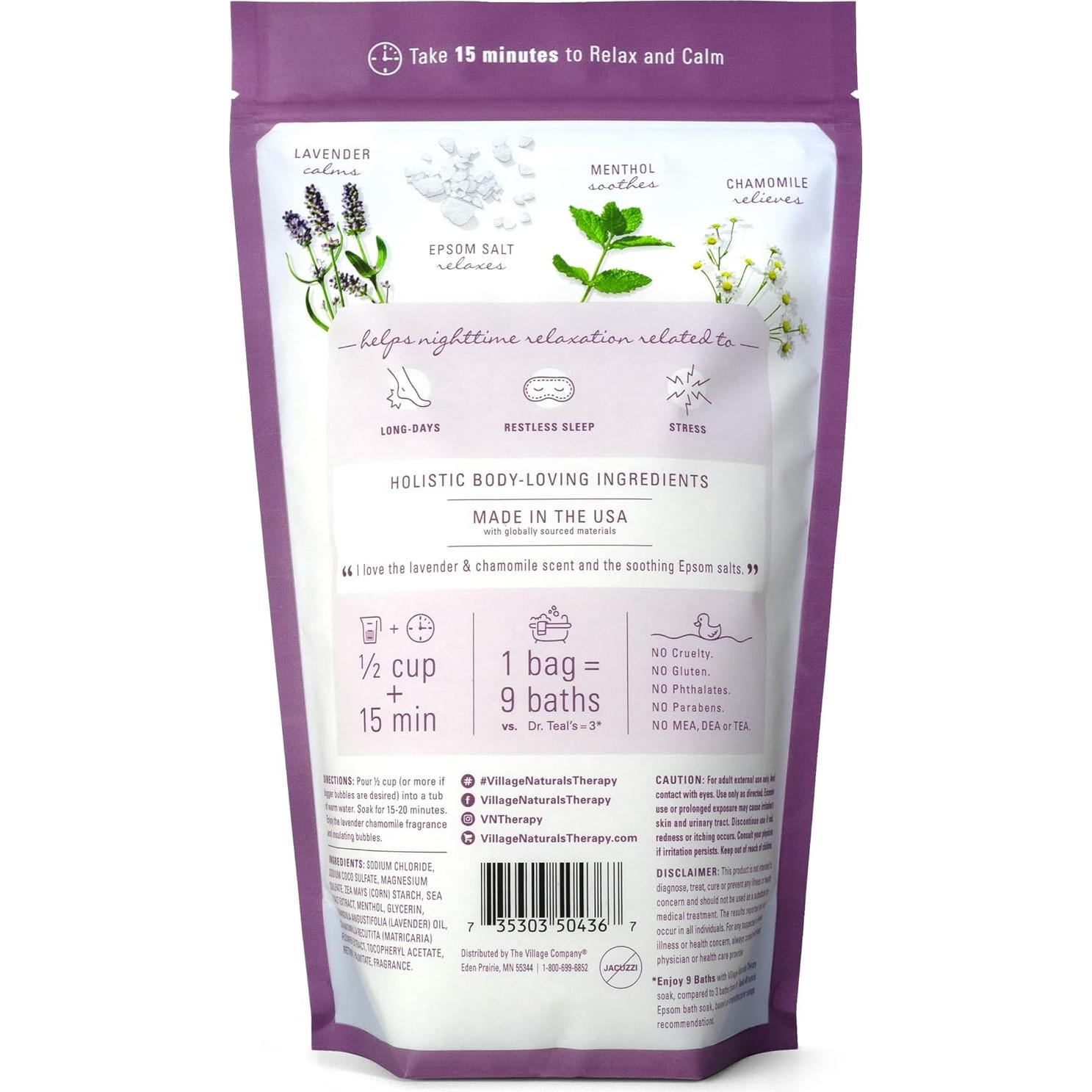 Baño Espumoso de Epsom Nocturno Village Naturals 3x36 Oz