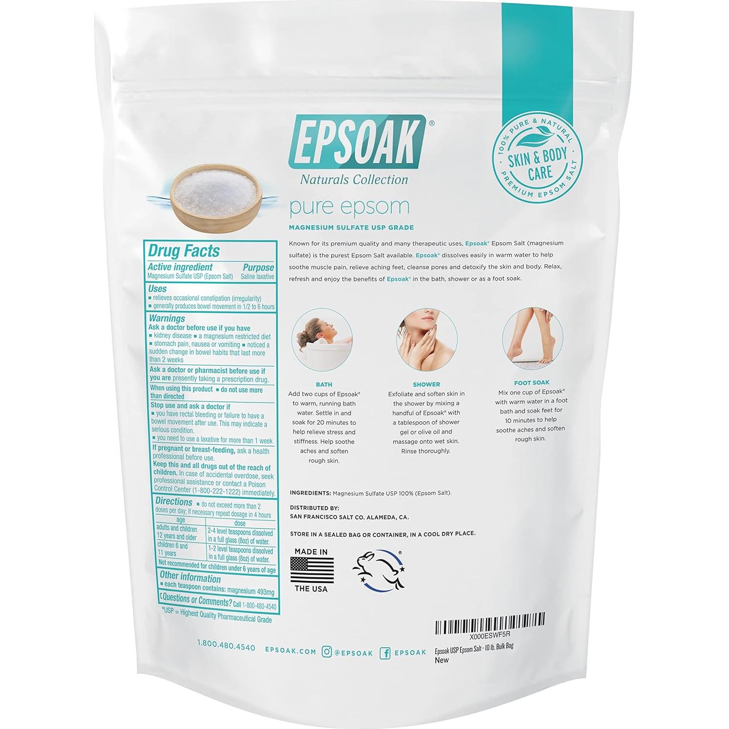 Sal de Epsom Epsoak 4.54 kg - Sulfato de Magnesio Puro