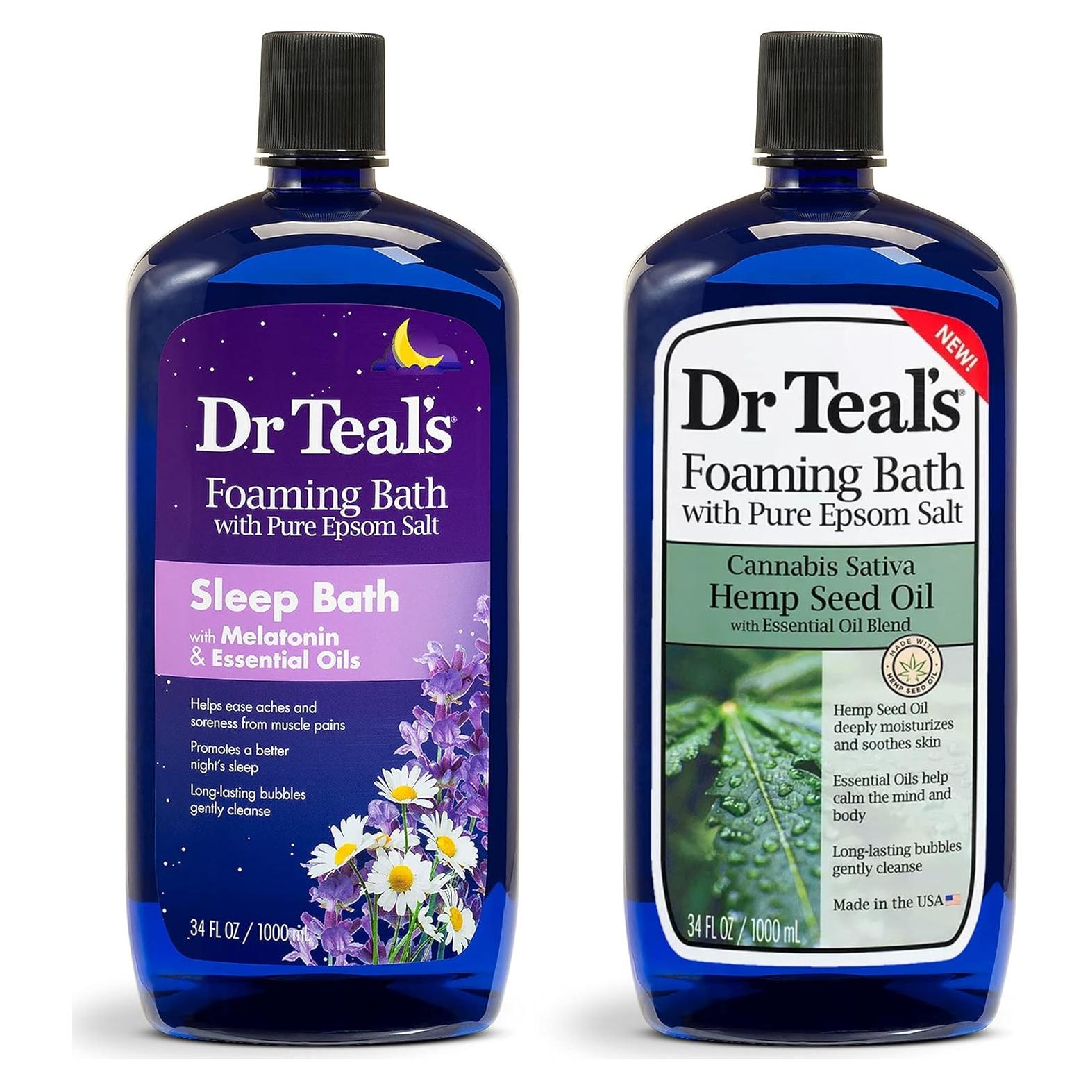 Juego de Baño Espumoso Dr. Teal's 2016 ml - Aceite de Semilla de Cáñamo y Melatonina