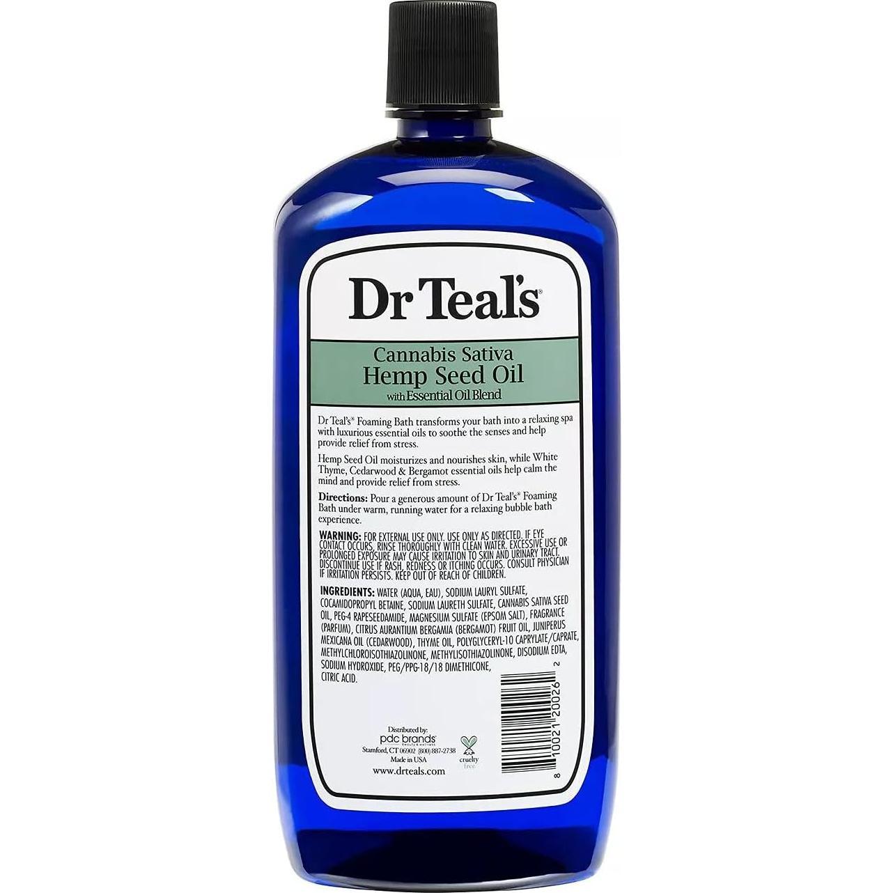 Juego de Baño Espumoso Dr. Teal's 2016 ml - Aceite de Semilla de Cáñamo y Melatonina