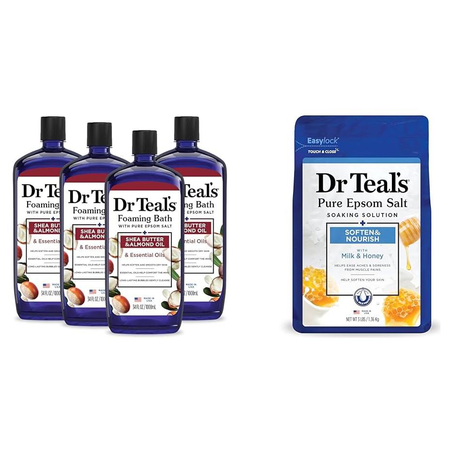 Baño Espumoso Dr Teal's 1008 ml + Remojo Leche y Miel 1420 ml