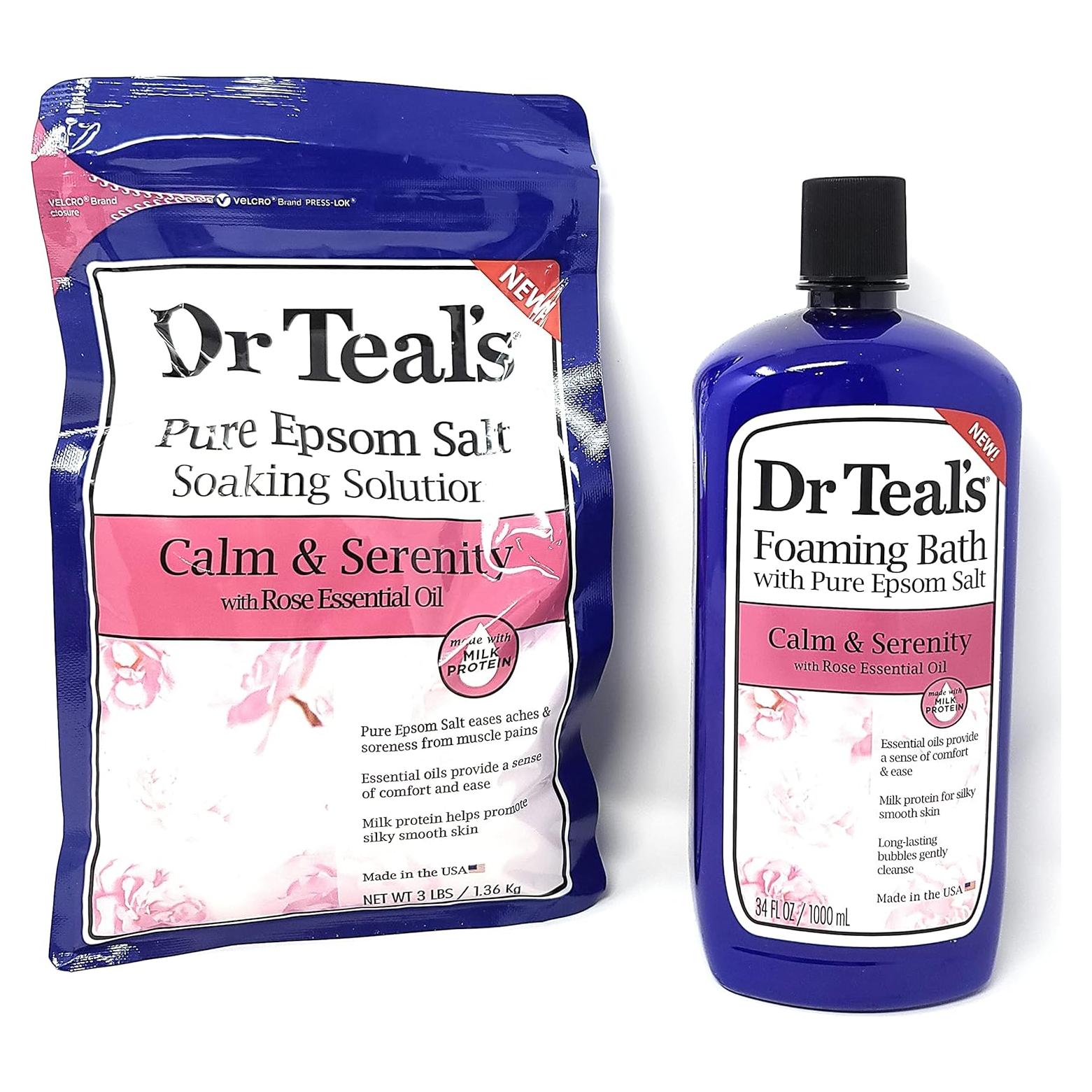 Paquete Dr Teal's Calma y Serenidad 1.36 KG Sal Epsom y 1 L Baño Espumoso