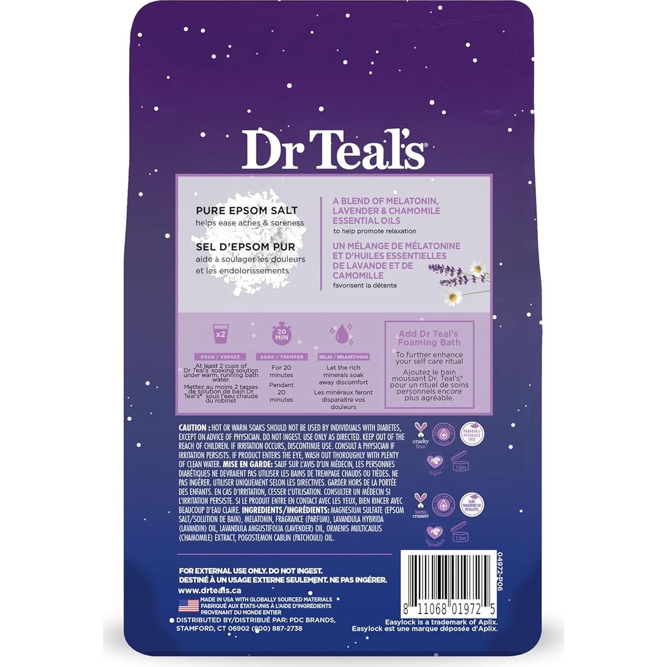 Baño de Sal de Epsom Dr Teal con Melatonina y Lavanda 2 kg