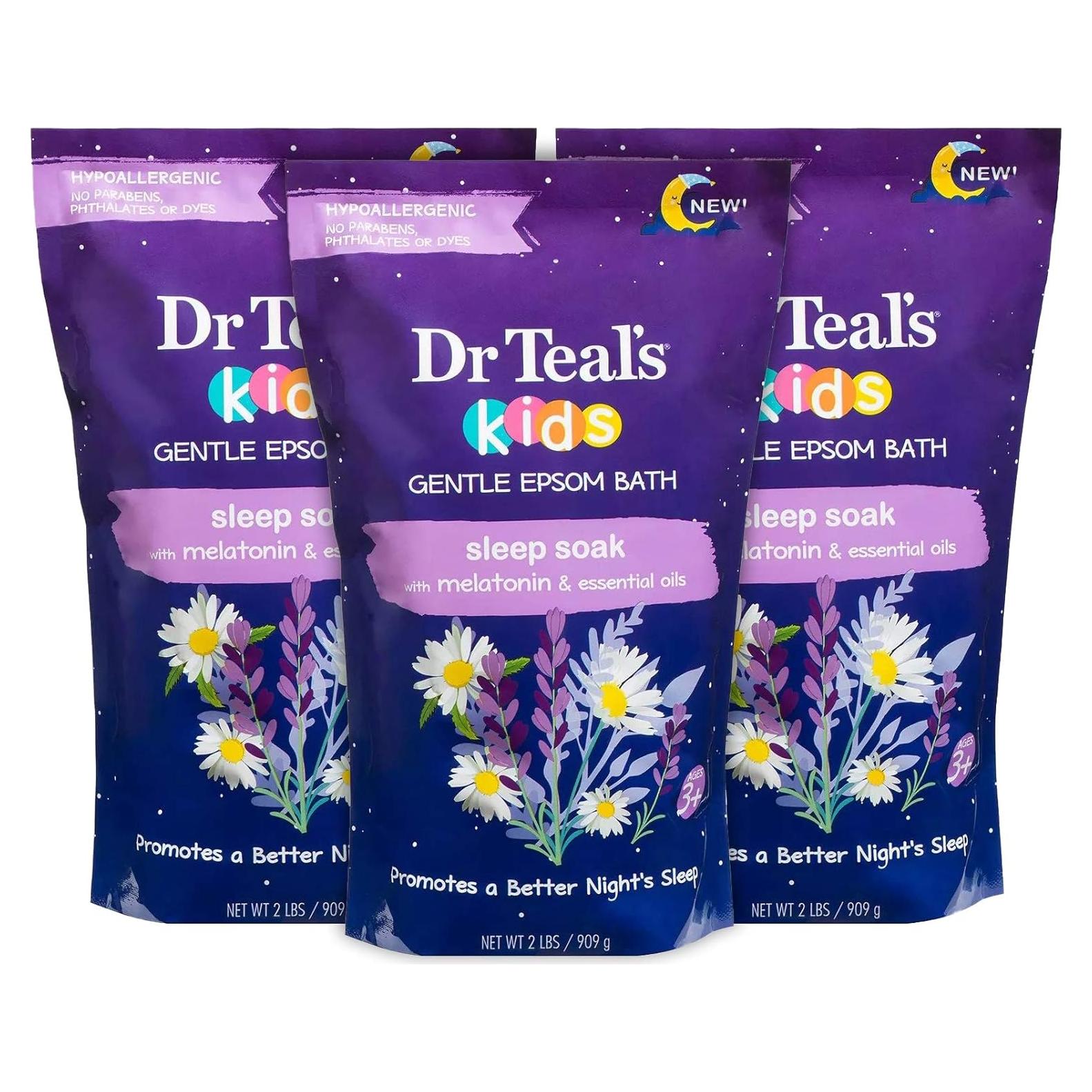 Baño Suave para Niños Dr. Teal con Sal de Epsom y Melatonina - 3 Paquetes 2.72 kg