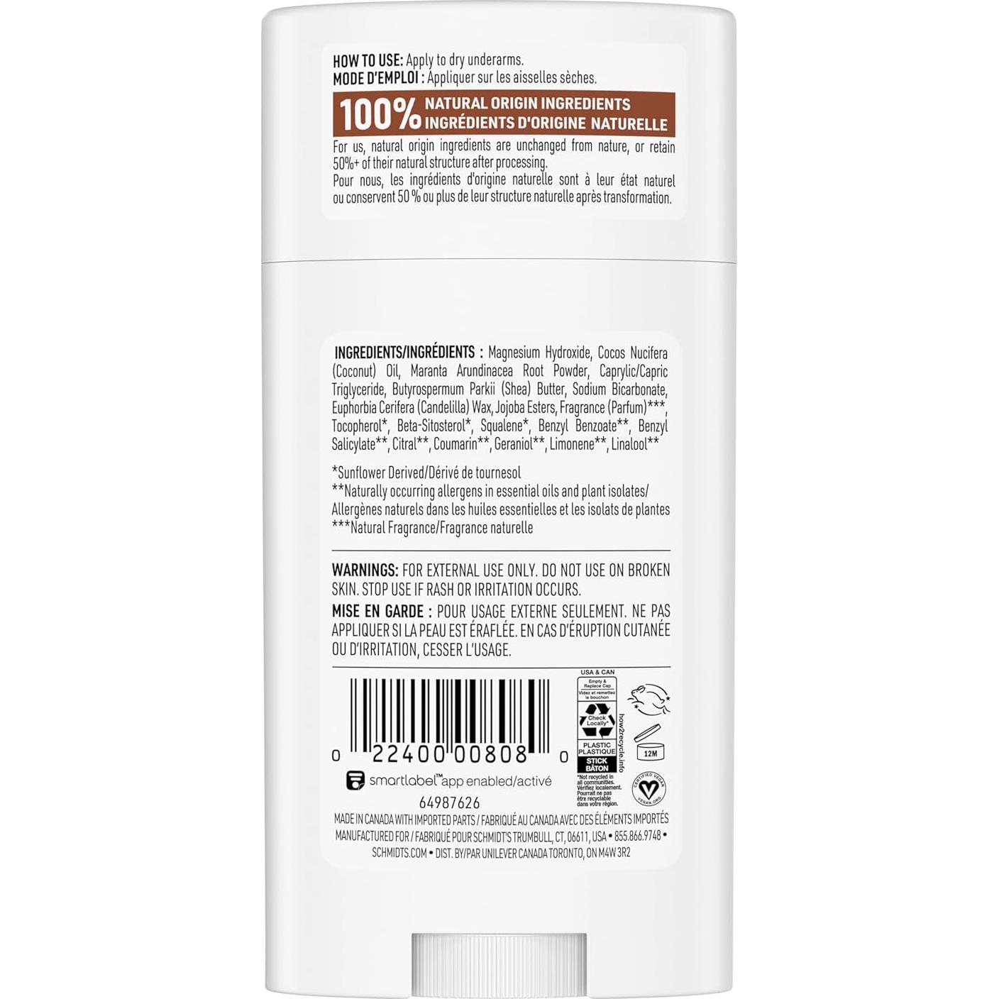 Desodorante Vegano Schmidt's Sándalo y Cítricos 75 g Sin Aluminio