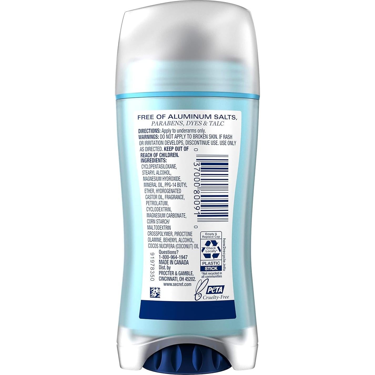 Desodorante Sin Aluminio Secret para Mujeres 68g Coco 3 Unidades