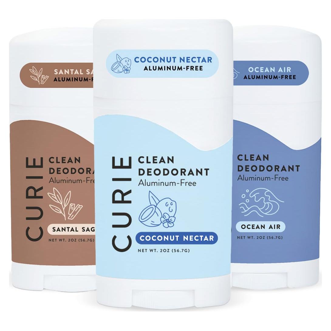 Trío de Desodorante Natural Curie para Mujeres - Coco, Oceánico y Salvia