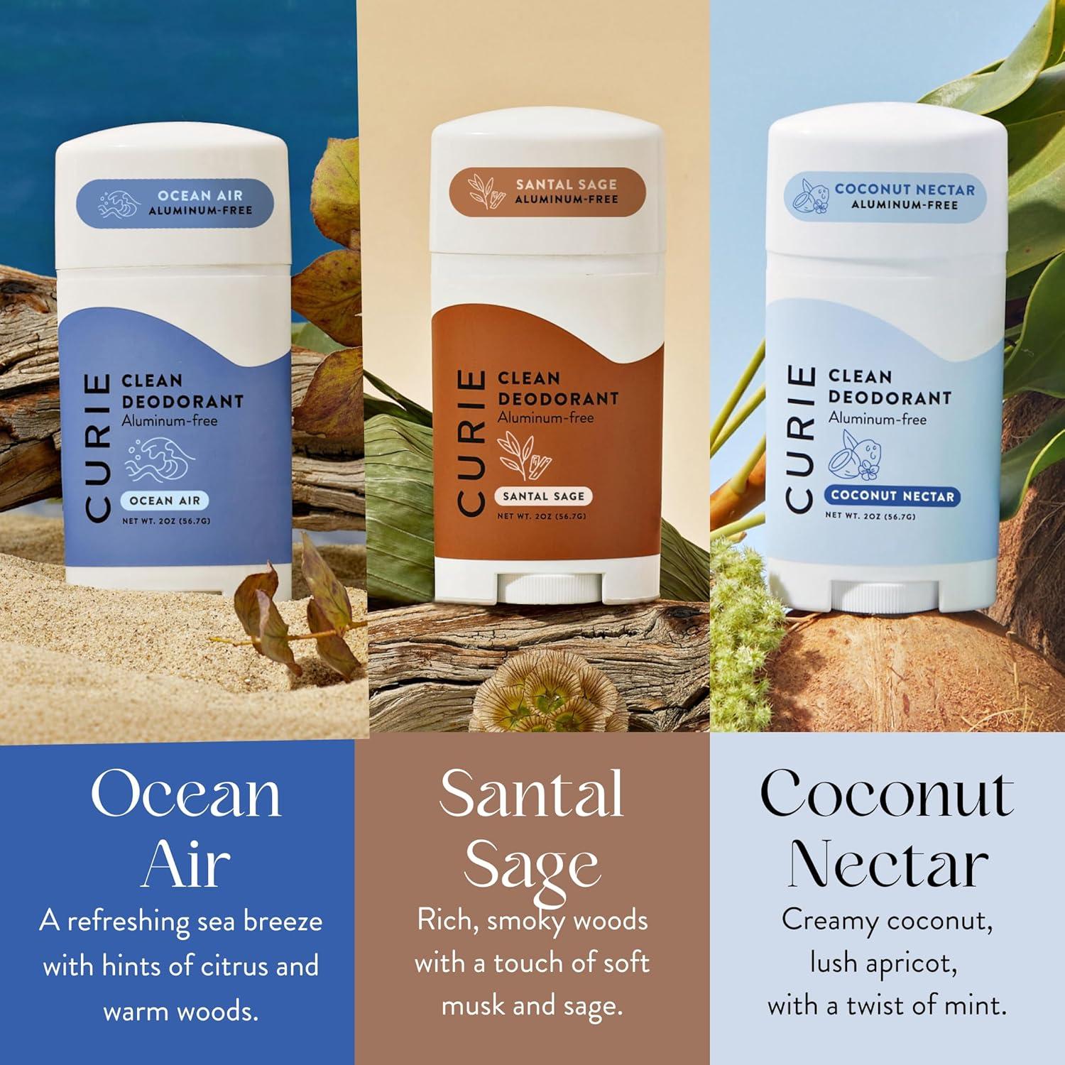 Trío de Desodorante Natural Curie para Mujeres - Coco, Oceánico y Salvia