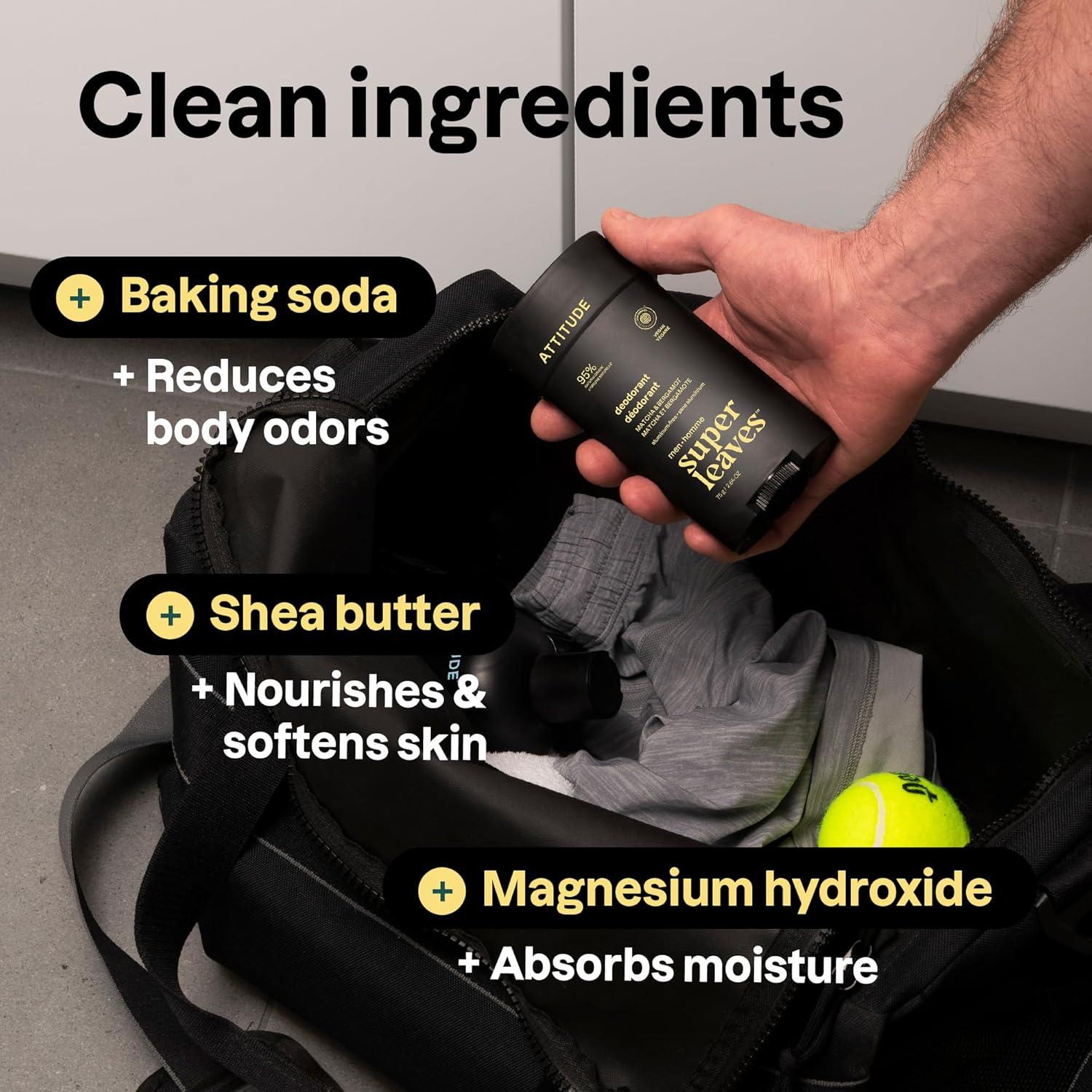 Desodorante Natural ATTITUDE para Hombres 75 g - Sin Aluminio, Ámbar y Cítricos