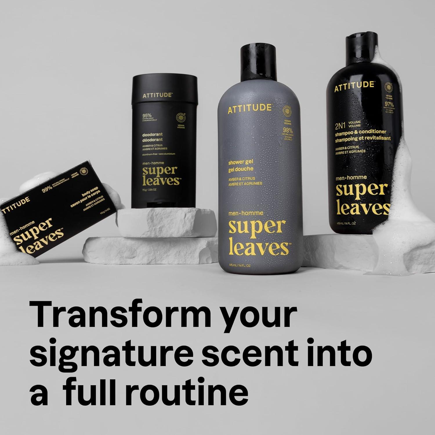 Desodorante Natural ATTITUDE para Hombres 75 g - Sin Aluminio, Ámbar y Cítricos